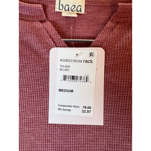 Baea Split Neck Flare Sleeve Thermal Top Womens M Pink Blush Knit Pullover NWT - Picture 4 of 8